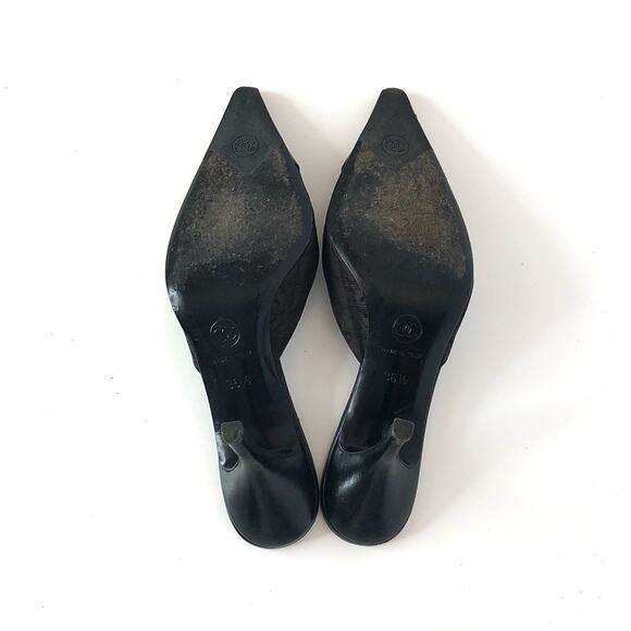 Vintage Chanel CC Logo Print Pointed Toe Mules Pumps 36.5 - Picture 6 of 8